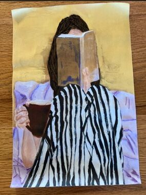 New canvas woman reader embroidered accents